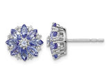 1.20 Carat (ctw) Tanzanite Flower Earrings in Sterling Silver with Accent Diamonds